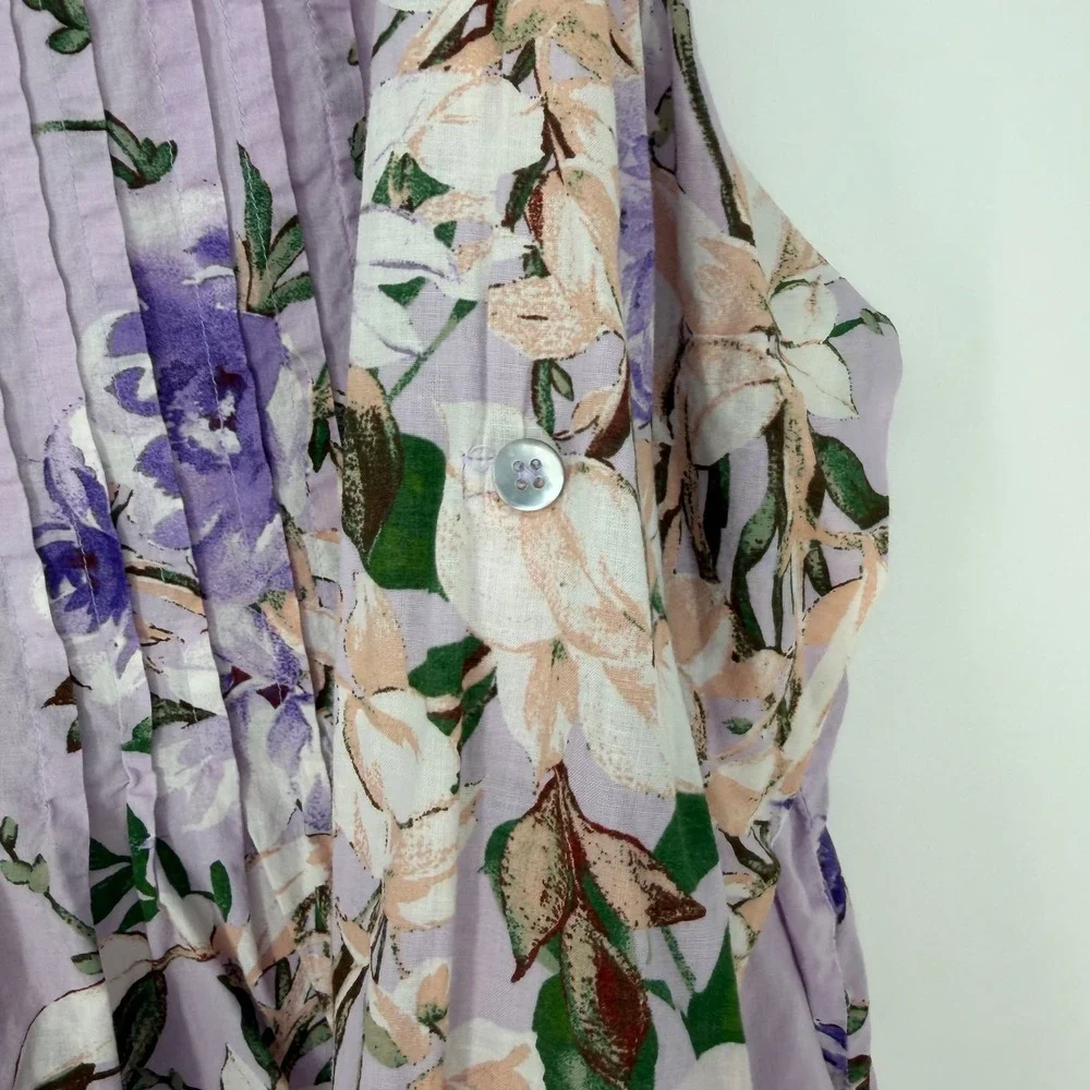 Roaman's Tunic Blouse Womens 22W Lavender Floral Pintuck Cotton Boho Botanical - Picture 3 of 7